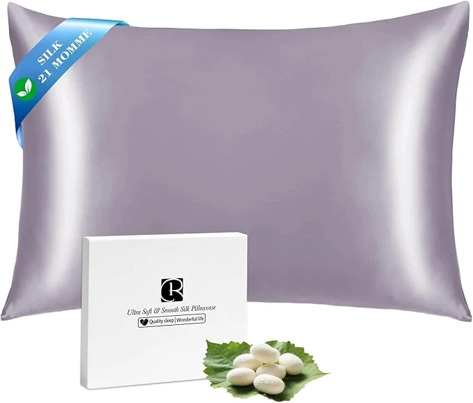 Powerful Ravmix Silk Pillow Cases with Zipper 21momme Mulberry Silk Pillowcase for Hair Skin Health Soft Smooth Breathable Cool Pillow Cover for Beauty Sleep with Gift Box 1PC King 20 quot x36 quot Lilac High-Grade