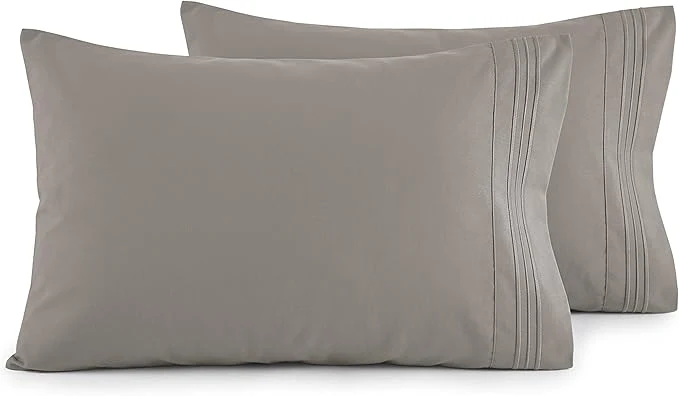 Refined Elegant Comfort Luxury Ultra-Soft 2-Piece Pillowcase Set - 1500 Premium Hotel Quality Microfiber Double Brushed - Wrinkle Resistant Standard Queen Grey Long-Lasting