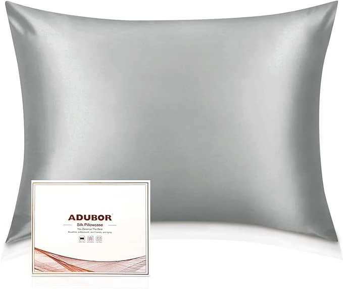 Natural Adubor Silk Pillowcase for Hair and Skin with Hidden Zipper Both Sides 23 Momme Silk Pillow Case Standard Size 20×26 inches Dark Grey 2PCS Green