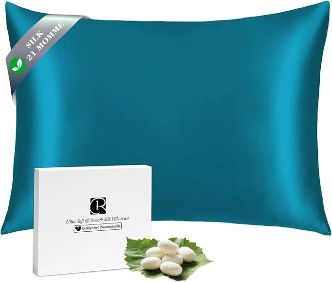 Fashionable Ravmix Silk Pillow Cases with Zipper 21momme Mulberry Silk Pillowcase for Hair Skin Health Soft Smooth Breathable Cool Pillow Cover for Beauty Sleep with Gift Box 1PC Standard 20 quot x26 quot Peacock Blue Healthy
