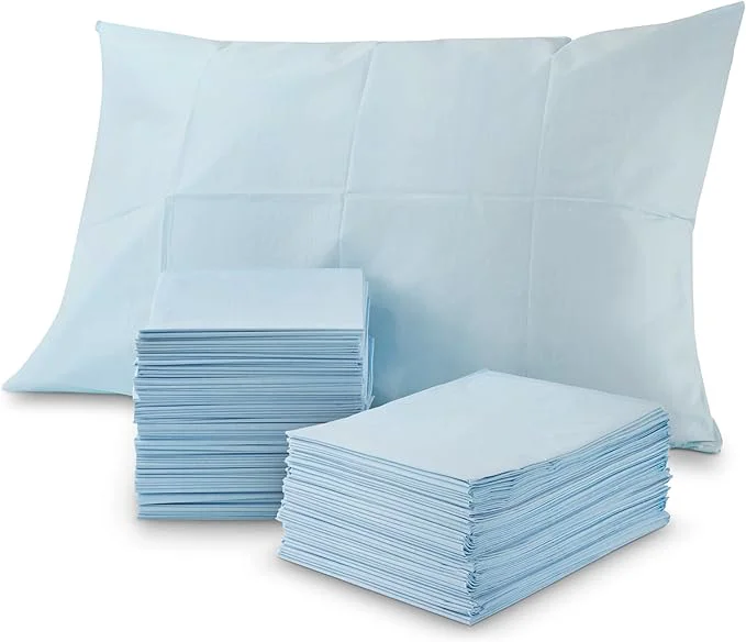 Healthy Stock Your Home 100 Count Disposable Pillow Case Covers Tissue Poly 21 quot x 30 quot Standard Size Single-Use Pillowcases with Moisture Barrier in Blue Next-Generation