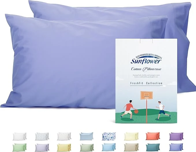Certified Sunflower Queen Pillowcases Set of 2 Cotton Queen Size Pillow Cases 2 20×30 inches Purplish Blue Soft and Breathable Crafted