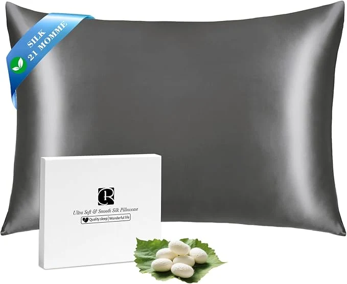 Exclusive Ravmix Silk Pillow Cases with Zipper 21 Momme Mulberry Silk Pillowcase for Hair Skin Health Soft Smooth Breathable Cooling Pillow Cover for Beauty Sleep Standard 20 quot x26 quot Space Grey 1PCS Efficient