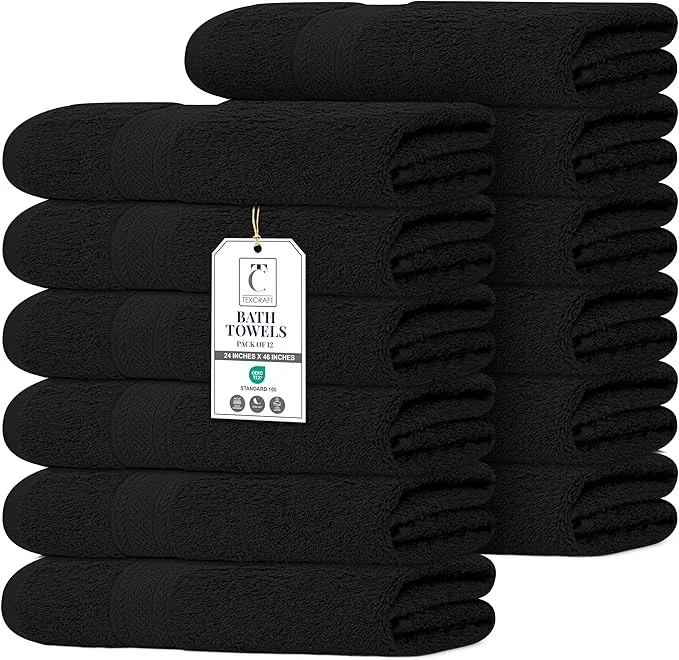 Enhanced Commercial Bulk Pack of 12 Small Bath Towels – Cotton Terry 24 x 46 – Reusable