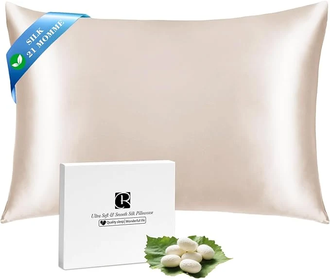 Certified Ravmix Silk Pillow Cases with Zipper 21momme Mulberry Silk Pillowcase for Hair Skin Health Soft Smooth Breathable Cool Pillow Cover for Beauty Sleep with Gift Box 1PC King 20 quot x36 quot Beige Efficient