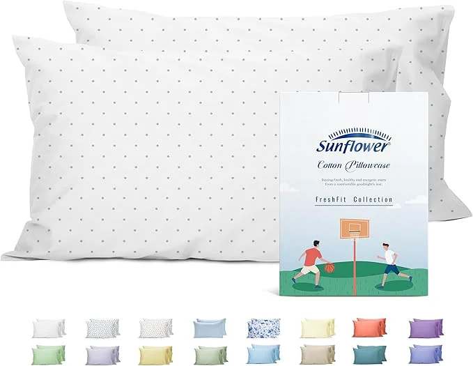 Dependable Sunflower Queen Pillowcases Set of 2 Cotton Queen Size Pillow Cases 2 20×30 inches Powder Dots Soft and Breathable High-Grade