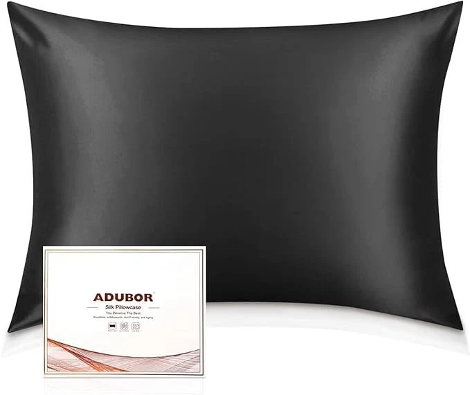 Specialty Adubor Silk Pillowcase 2 Pack for Hair and Skin with Hidden Zipper Both Sides 23 Momme Silk Pillow Case Black Standard 20 39 39 x26 39 39 Enhanced