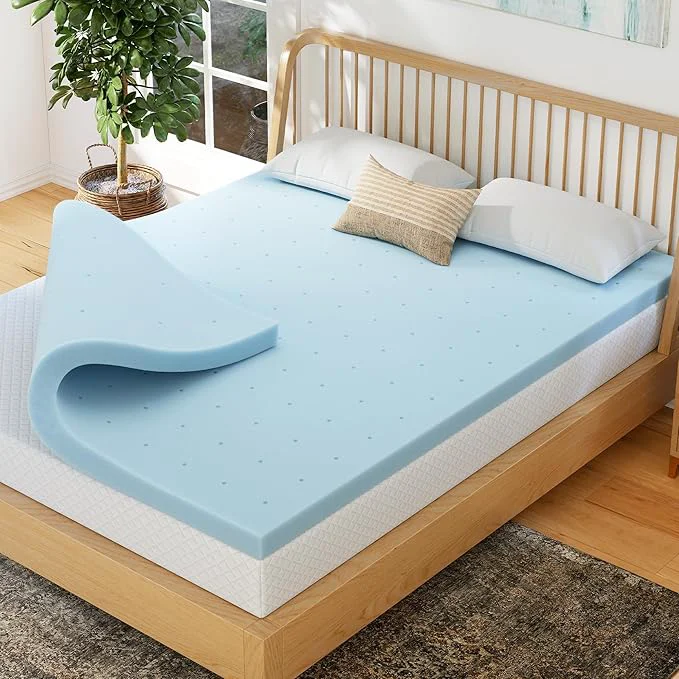 Eco-Friendly EGOHOME 2 Inch Cal King Memory Foam Mattress Topper Cooling Gel Infused amp Pressure Relieving Pad in a Box Dorm Room Essentials Blue Organic