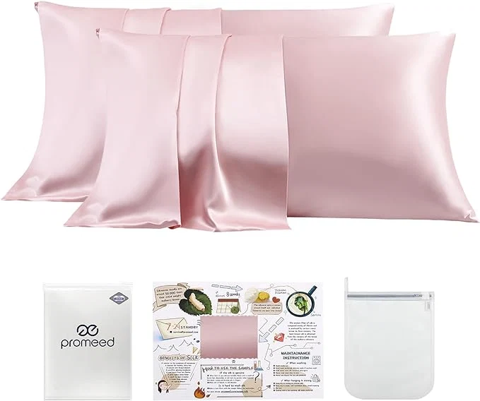 High-Grade PROMEED 23 Momme Silk Pillowcase 2 Pack with Zipper 3rd Gen Grade 6A Mulberry Silk Pillow Case Set of 2 Cooling Pillow Cases for Hot Sleepers Standard 20 quot x26 quot Pink Exclusive