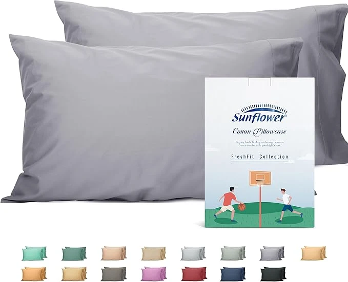Sunflower King Pillowcases Set of 2 Cotton King Pillow Cases 2 20×40 inches Frost Gray Soft and Breathable Superior