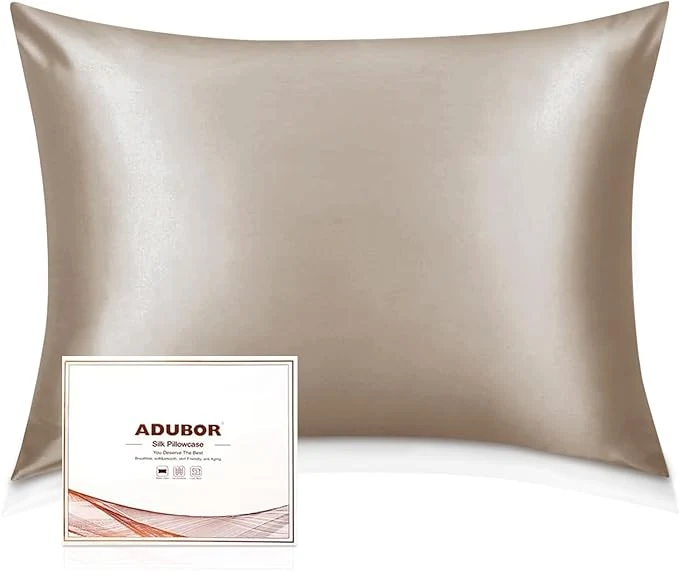 Next-Generation Adubor Silk Pillowcase for Hair and Skin with Hidden Zipper Both Sides 23 Momme Silk Pillow Case Queen Size 20×30 inches Taupe 2PCS Unique