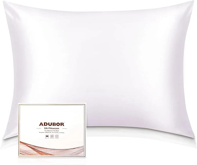 Trusted Adubor Mulberry Silk Pillowcase 2 Pack for Hair and Skin with Hidden Zipper Both Side 23 Momme Silk 900 Thread Count White Queen Size 20x30 inch Expertly Made