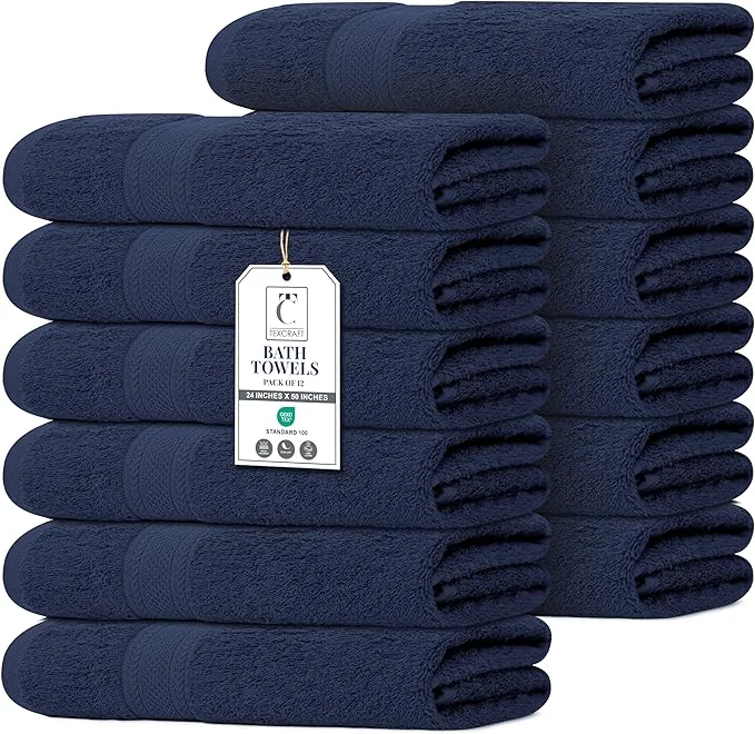 Minimalist Commercial Bulk Pack of 12 Large Bath Towels – Cotton Terry 24 x 50 – Original Design