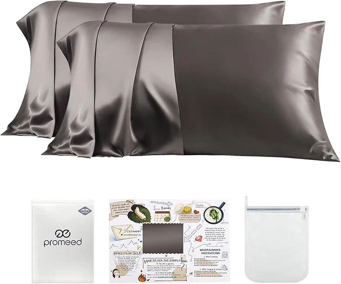 Consistent PROMEED Silk Pillowcase 2 Pack Zipper Closure 23 Momme 3rd Gen Grade 6A Mulberry Silk Pillow Case Set of 2 Silk Pillow Cases for Hair and Skin King 20 quot x36 quot Grey Genuine