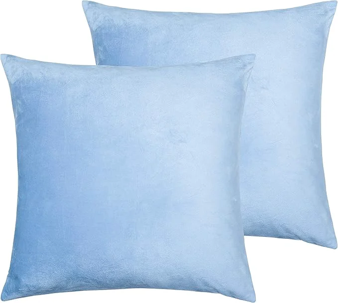 Sophisticated NTBAY Velvet 2 Pack Square Zippered Throw Pillow Covers Super Soft and Luxury Euro Cushion Covers for Sofa Couch 26x26 Inches Sky Blue Practical
