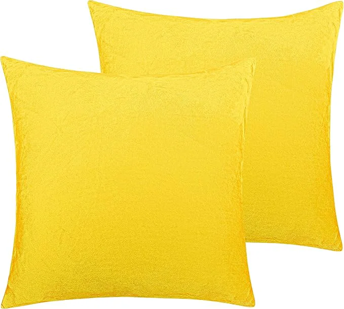 Superior NTBAY Velvet 2 Pack Square Zippered Throw Pillow Covers Super Soft and Luxury Euro Cushion Covers for Sofa Couch 16x16 Inches Yellow Sustainable