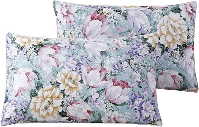 Responsible WINLIFE Cotton Pillowcases Queen Size Garden Floral Printed Pillow Cases Set of 2 Soft and Breathable Cooling Pillow Case Queen 20x30 39 39 Purple Flower Expertly Made