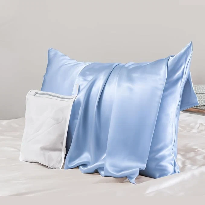 Original Design PROMEED 23 Momme Silk Pillowcase for Hair and Skin Both Sides Cooling Premium Grade 6A Mulberry Silk Pillow Case with Zipper 1pc Standard 20 quot x26 quot Light Blue Quality