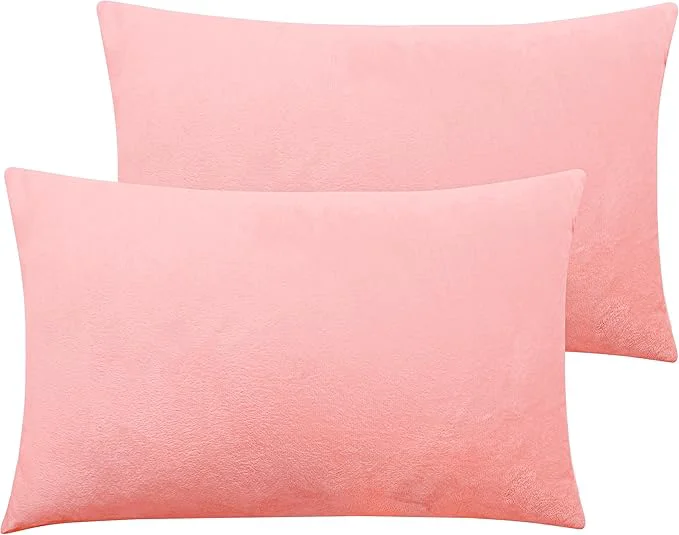 High-Quality NTBAY 2 Pack Zippered Velvet Queen Pillowcases Super Soft and Cozy Luxury Fuzzy Flannel Pillow Cases with Zipper 20x30 Inches Light Pink Relaxed