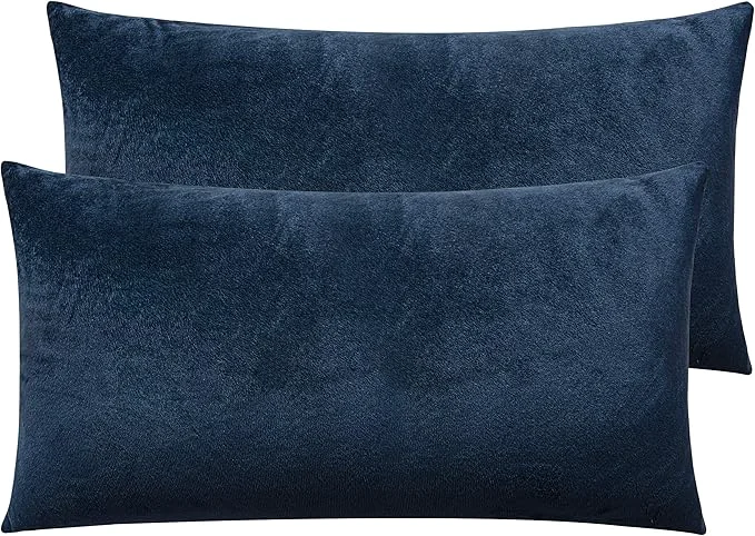 Fine NTBAY 2 Pack Zippered Velvet King Pillowcases Super Soft and Cozy Luxury Fuzzy Flannel Pillow Cases with Zipper 20x36 Inches Navy Blue Natural
