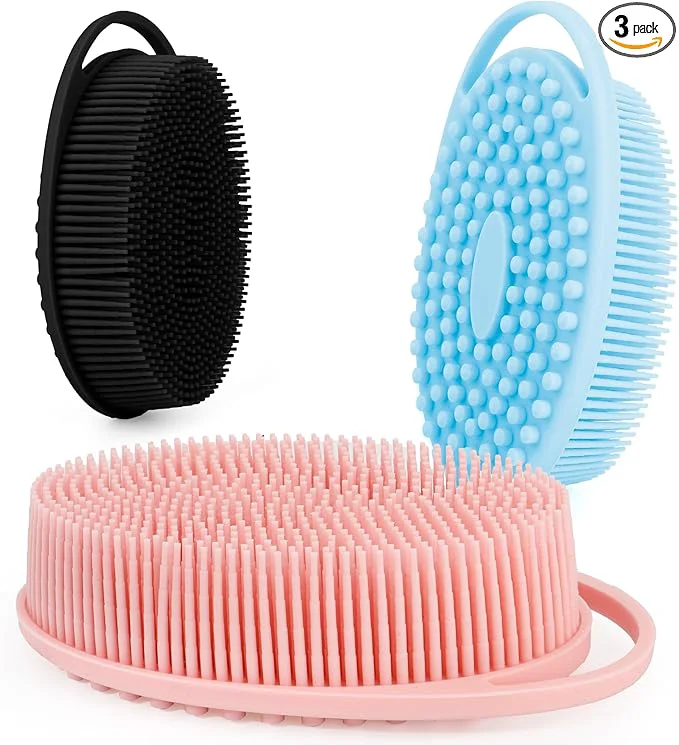 Next-Generation 3 PCS Soft Silicone Body Scrubber Silicone Body Shower Silicone Loofah 2 in 4 Lightweight