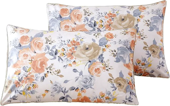 Premium Material WINLIFE Cotton Pillowcases Set of 2 Natural Beauty Artwork Garden Floral Printed Pillow Cases Orange Blue Rose Print Pillow Cover Standard 20x26 39 39 Peony User-Friendly