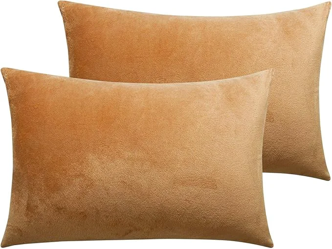 World-Class NTBAY Zipped Velvet Toddler Pillowcases 2 Pack Cozy Luxury Flannel Plush Travel Pillow Cases 13x18 Inches Camel Elegant
