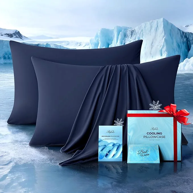 Practical Ultra-Chill Cooling Pillowcase Set of 2 for Hot Sleepers Softer Than Silk Pillow Cases for Protecting Hair amp Skin Breathable Bed Pillow Covers w Zipper Gifts for Women Men Navy Blue King Genuine