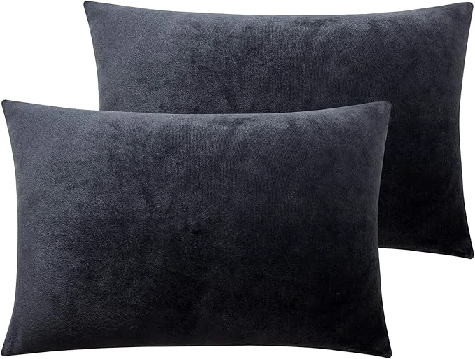 Flexible NTBAY Zipped Velvet Toddler Pillowcases 2 Pack Cozy Luxury Flannel Plush Travel Pillow Cases 13x18 Inches Charcoal Grey Lightweight