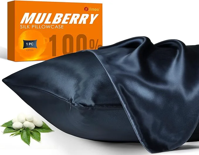 Elite Natural Silk Pillowcase for Hair and Skin with Hidden Zipper 22 Momme 600 Thread Count Mulberry Silk Pillowcase Soft Smooth Both Sided Silk Pillow Cover Navy Blue King 20 inch X 36 inch 1pc Dependable