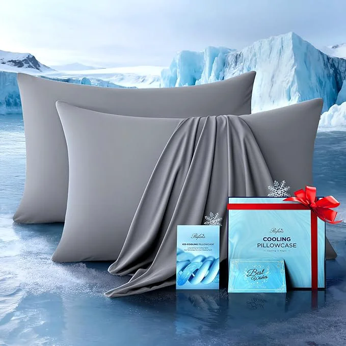 Solid Ultra-Chill Cooling Pillowcase Set of 2 for Hot Sleepers Softer Than Silk Pillow Cases for Protecting Hair amp Skin Breathable Bed Pillow Covers w Zipper Gifts for Women Men Light Gray Queen Fashionable