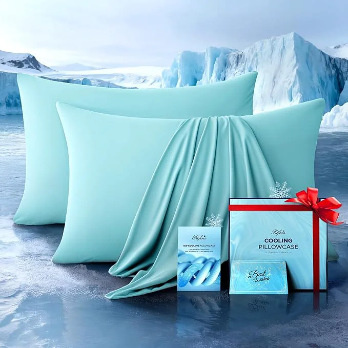 Smooth Ultra-Chill Cooling Pillowcase Set of 2 for Hot Sleepers Softer Than Silk Pillow Cases for Protecting Hair amp Skin Breathable Bed Pillow Covers w Zipper Gifts for Women Men Mint Blue King High-End