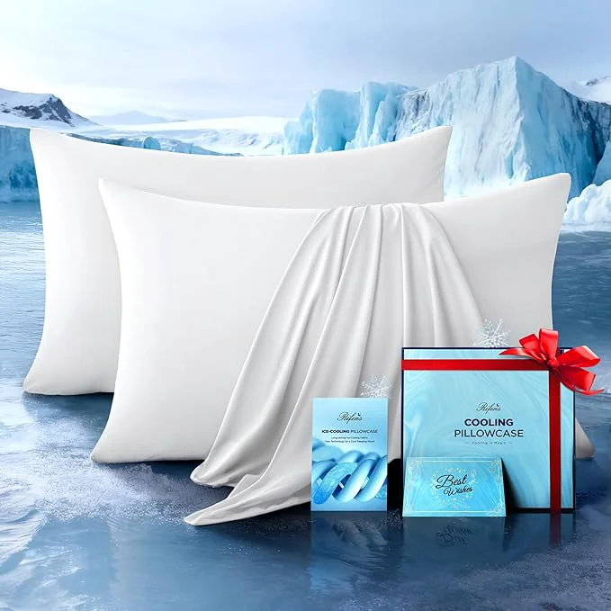 Versatile Ultra-Chill Cooling Pillowcase Set of 2 for Hot Sleepers Softer Than Silk Pillow Cases for Protecting Hair amp Skin Breathable Bed Pillow Covers w Zipper Gifts for Women Men White Queen Specialty