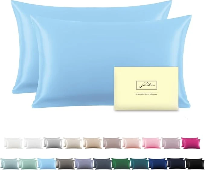 Innovative Silk Pillow Cases 2 Pack Soft Breathable and Sliky Queen Size Pillow Cases Set of 2 Natural Mulberry Silk Pillowcase Set of 2 for Hair and Skin with Hidden Zipper Sky Blue 20 quot X 30 quot 2pcs Pure