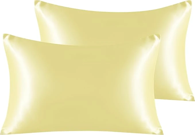 Elegant NTBAY 2 Pack Satin Queen Pillowcases for Hair and Skin Luxurious and Silky Pillow Cases with Envelope Closure 20x30 Inches Light Yellow Luxury