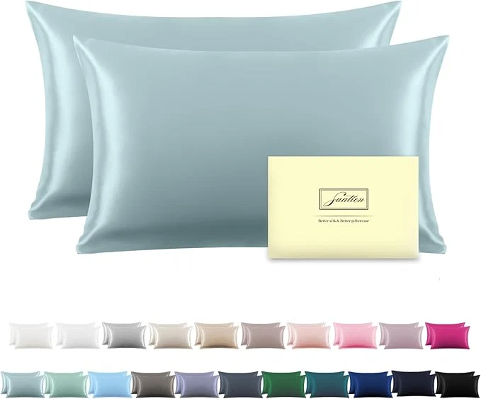 Premium Material Silk Pillow Cases 2 Pack Soft Breathable and Sliky King Size Pillow Cases Set of 2 Natural Mulberry Silk Pillowcase Set of 2 for Hair and Skin with Hidden Zipper Blue Haze 20 quot X 36 quot 2pcs Quality