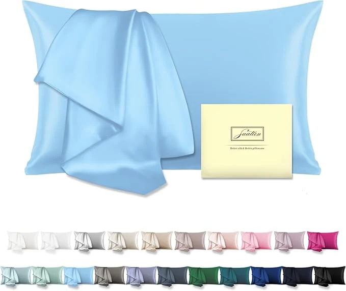 Original Design Mulberry Silk Pillowcase for Hair and Skin Pillow Case with Hidden Zipper Soft Breathable Smooth Cooling Silk Pillow Covers for Sleeping Sky Blue King 1Pcs Minimalist