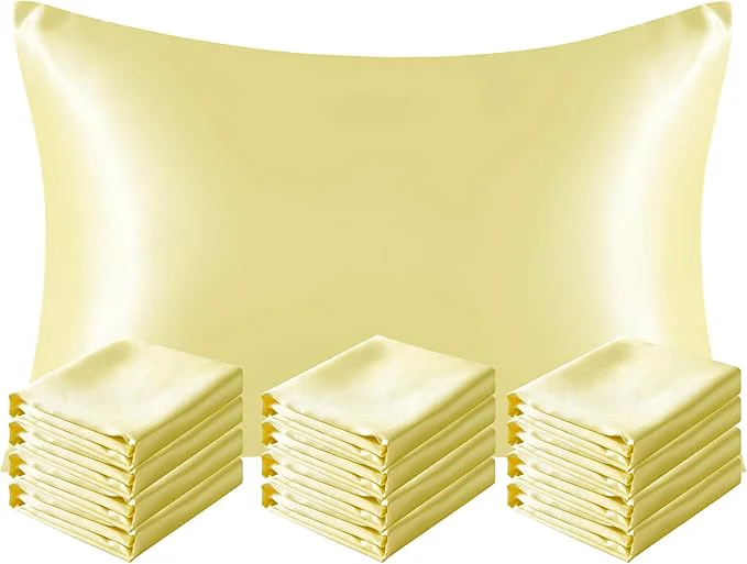 Official NTBAY 12 Pack Satin Standard Pillowcases for Hair and Skin Luxurious and Silky Pillow Cases with Envelope Closure 20 x 26 Inches Light Yellow Lightweight