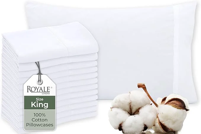 Practical Royale Linens White Cotton Pillow Cases King Size Set of 12 - Bed Pillow Covers - Cotton Pillowcases - Soft amp Cooling - Envelope Closure - Hotel Quality Bulk Pillowcases 20 quot x 40 quot Carefully Designed