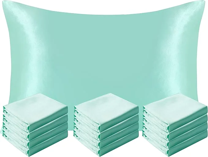 Stylish NTBAY 12 Pack Satin Standard Pillowcases for Hair and Skin Luxurious and Silky Pillow Cases with Envelope Closure 20 x 26 Inches Light Blue Certified