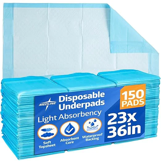 Exceptional Medline Light Absorbency Disposable Underpads Quilted Fluff Core 23 quot x 36 39 39 150 Count Specialty