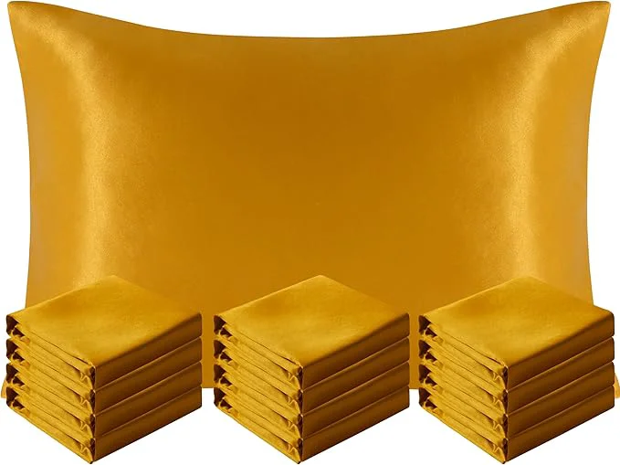 Crafted NTBAY 12 Pack Satin Standard Pillowcases for Hair and Skin Luxurious and Silky Pillow Cases with Envelope Closure 20 x 26 Inches Golden Brown High-Grade