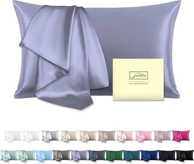 Luxury Mulberry Silk Pillowcase for Hair and Skin Pillow Case with Hidden Zipper Soft Breathable Smooth Cooling Silk Pillow Covers for Sleeping Grayish Blue King 1Pcs Crafted