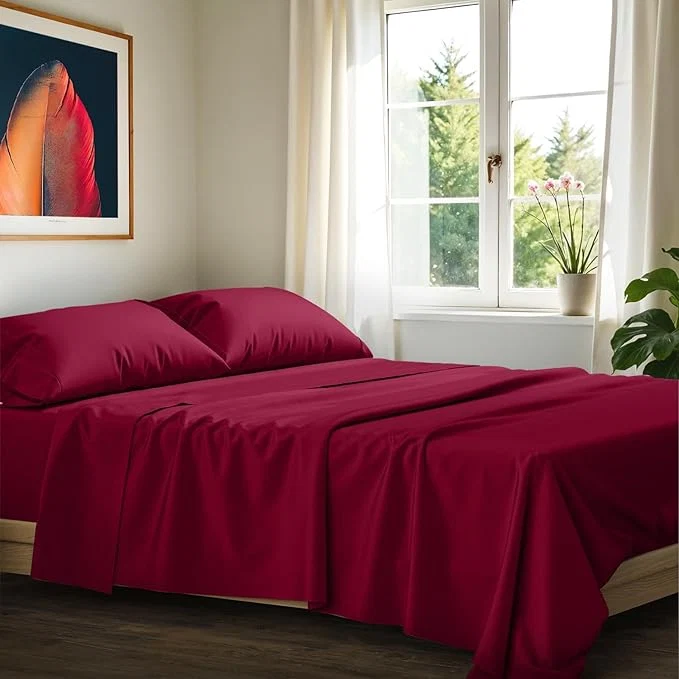 Verified Ashton Sheets Egyptian Cotton Sheets King Size - 1200 Thread Count King Size Sheets Set Egyptian Cotton 4 PC Luxury Bedsheet Burgundy Soft Cooling 17 quot Deep Pocket Sateen Weave Bedsheet Set Fine Crafted