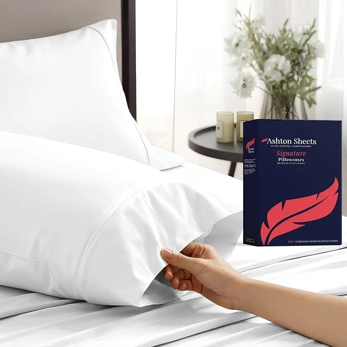 Durable Ashton Sheets Egyptian Cotton Pillow Cases King Size Set of 2 - Luxury 1200 Thread Count King Size Pillow Cases White Extra Soft Cooling Sateen Weave Large Hotel Collection Pillowcases Traditional