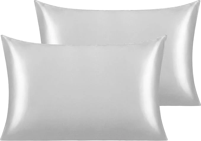Original Design NTBAY 2 Pack Satin Standard Pillowcases for Hair and Skin Luxurious and Silky Pillow Cases with Envelope Closure 20x26 Inches Silver Grey Breathable