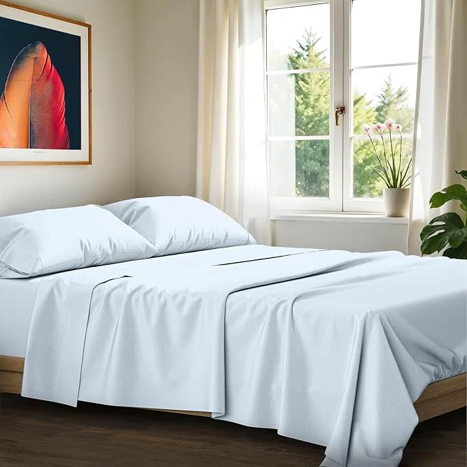 Premium Ashton Sheets Egyptian Cotton Sheets California King Size - 1200 Thread Count Cal King Sheet Set Egyptian Cotton 4 PC Luxury Bedsheet Light Blue Soft Cooling 17 quot Deep Pocket Bedsheet Set Durable