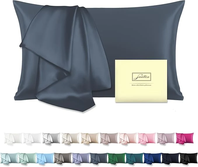High-Quality Natural Mulberry Silk Pillowcase for Hair and Skin Queen Size 20 quot X30 quot Pillow Case with Hidden Zipper Soft Breathable Smooth Cooling Silk Pillow Covers for Sleeping Space Grey Queen 1Pcs Solid