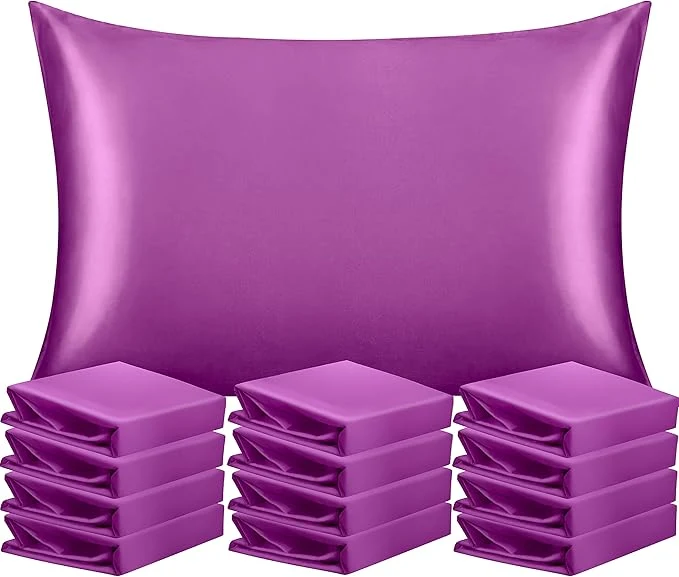 Easy-to-Use NTBAY 12 Pack Satin Queen Pillowcases for Hair and Skin Luxurious and Silky Pillow Cases with Envelope Closure 20 x 30 Inches Purple Breathable