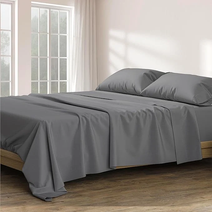 Smooth Ashton Sheets Egyptian Cotton Split King Sheets Sets for Adjustable Bed - Luxury 1200 Thread Count Split Head King Sheets Sets Dark Grey Cooling Sateen Weave 17 quot Deep Pocket Twin XL Sheets Enhanced